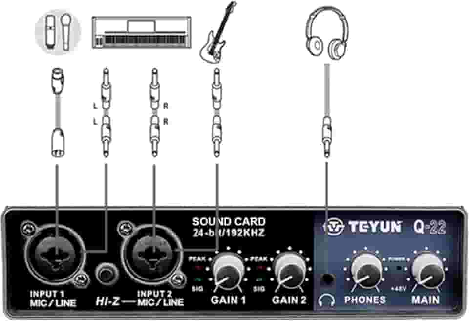 Profissional Placa de Som Audio,Bluetooth MP3 Entrada para computador 48V Phantom Power Estéreo DJ Studio Streaming (Q-22)