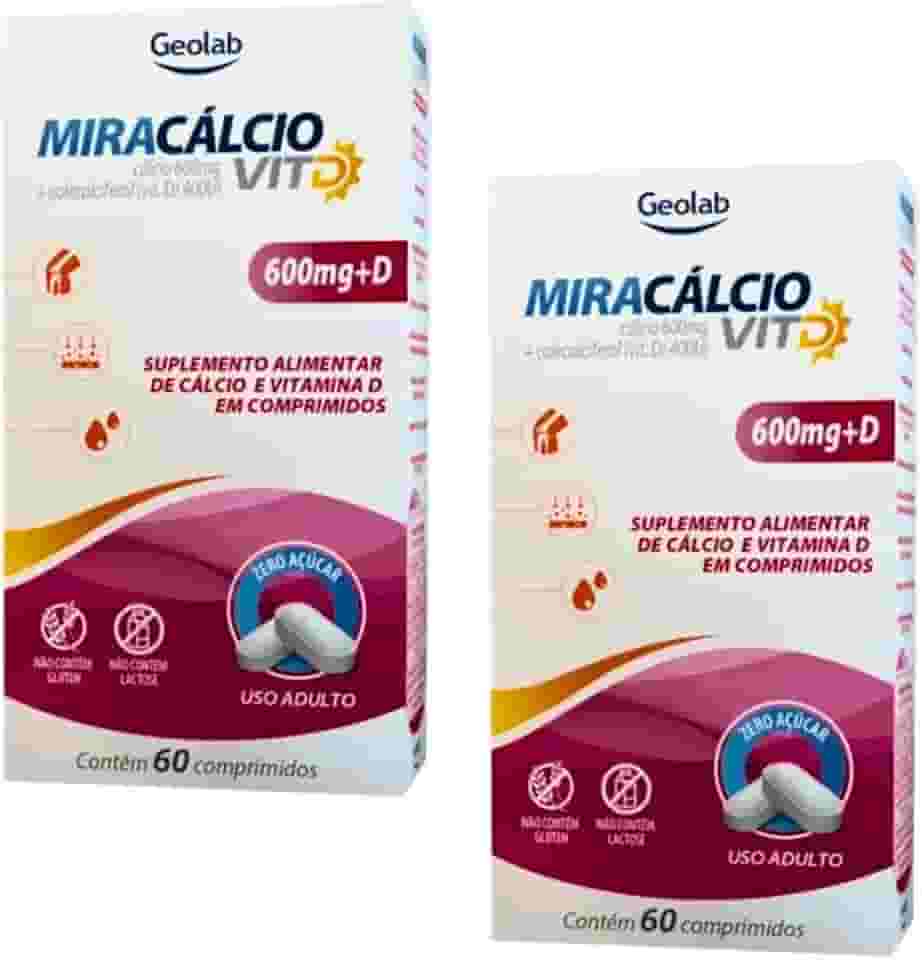 Kit Miracalcio Cálcio 600MG + Vitamina D 400UI 60CP 2 Caixas