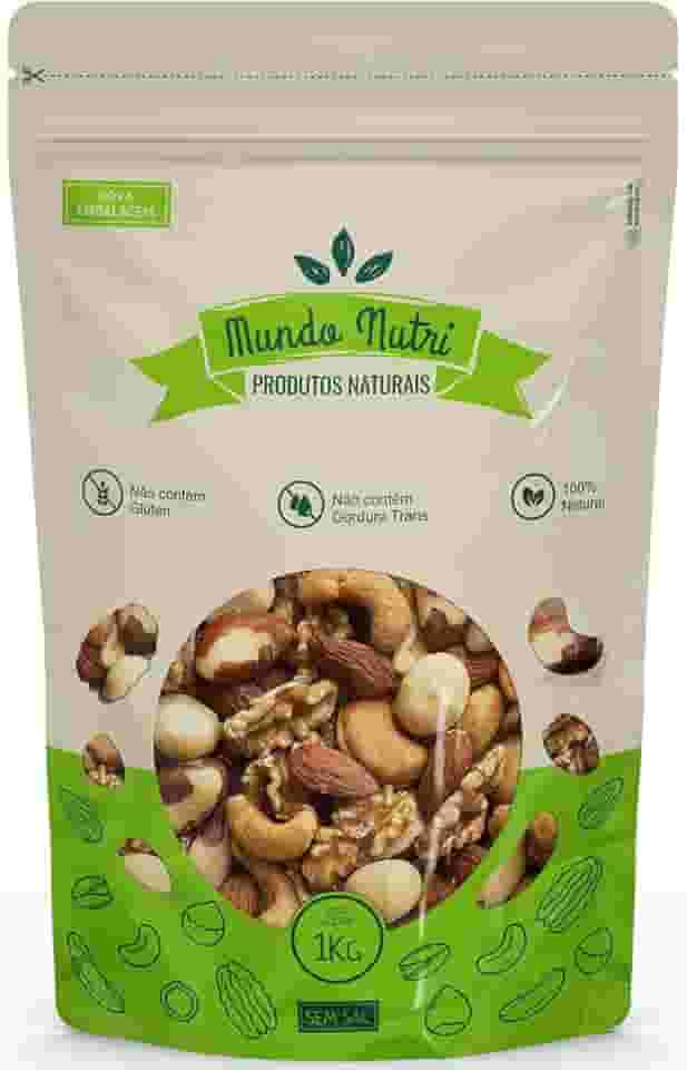 1kg Mix de Castanhas Premium Mundo Nutri - Castanha de Caju, Castanha do Pará, Amêndoas, Nozes e Macadâmia (SEM SAL)