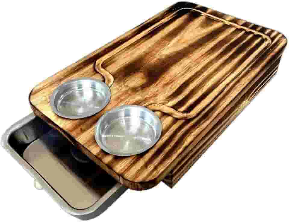 Tábua Inteligente Carne Para Churrasco Madeira Com Gaveta E 2 Potes