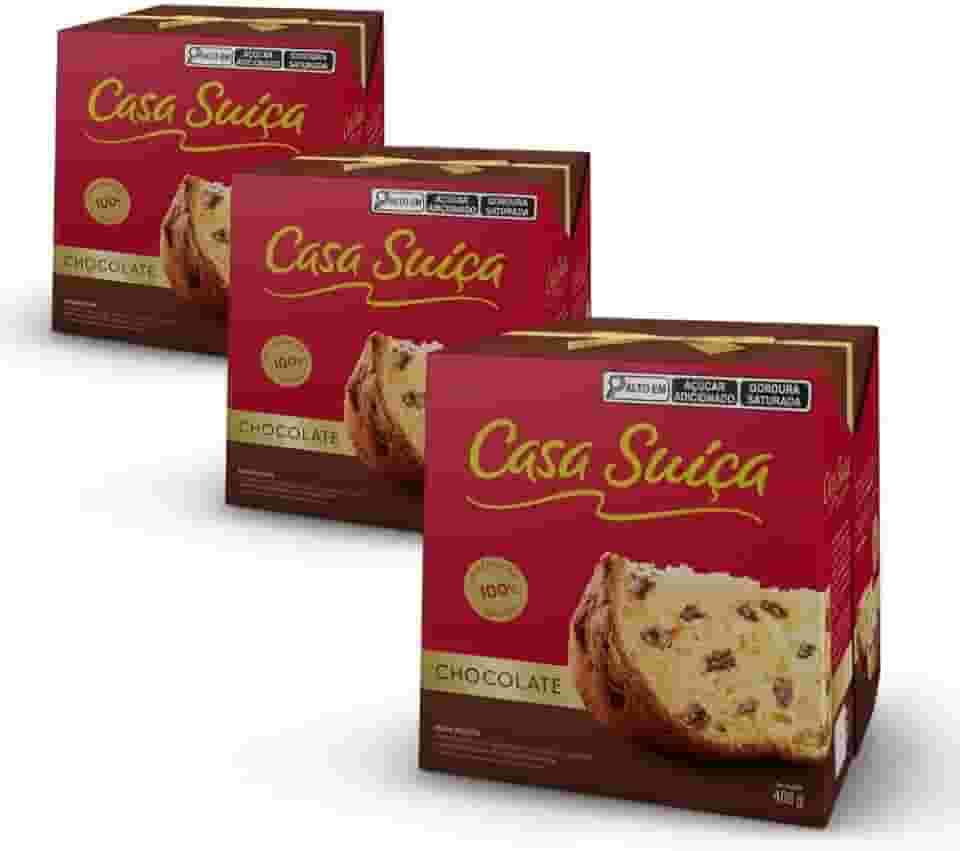 3 Panetones Casa Suíça Chocolate, Chocotone 400g