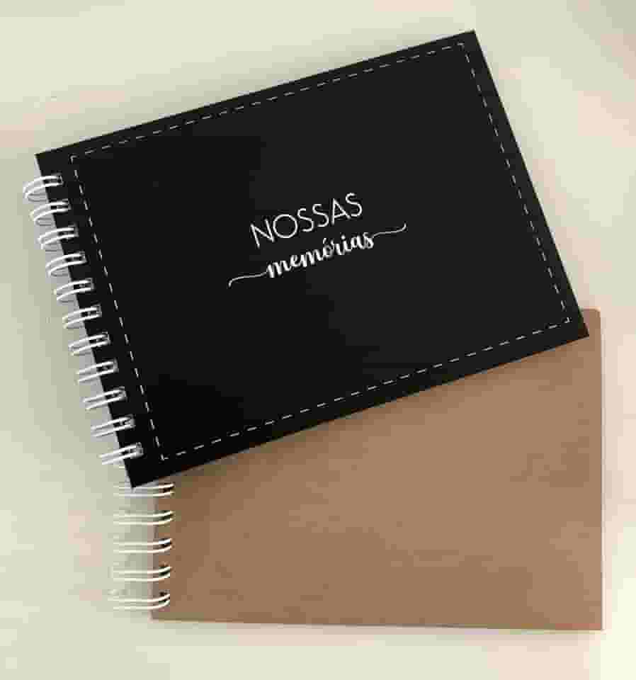 Caderno Álbum de Fotos Scrapbook Kraft 15x21cm 25 folhas Nossas Memórias
