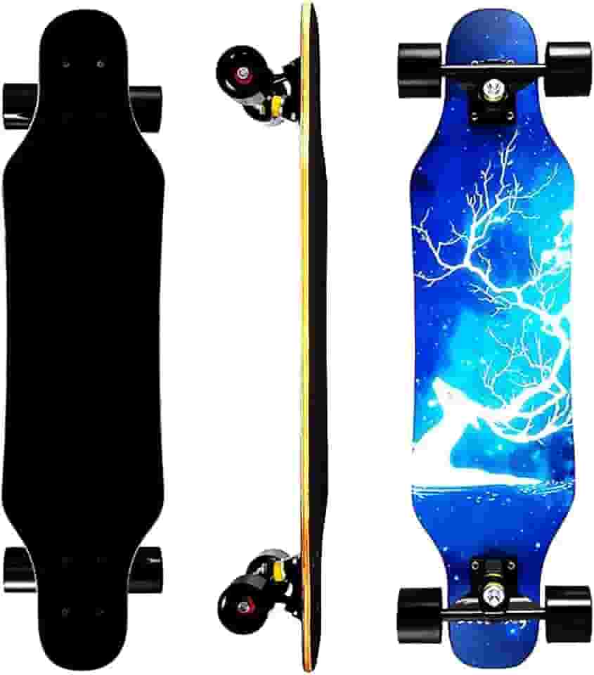 Mini Cruiser Longboard, skate de roda larga de 78 cm, skate estável para iniciantes e fácil de controlar, adequado para passeios em parques e ruas, padrão de chama exclusivo