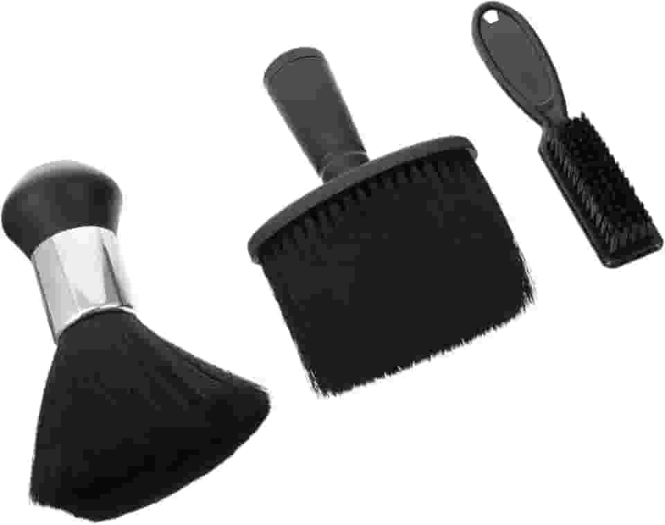 Kit 3 Peças Escova de Limpeza de Cabelo e Coletor de Poeira do Pescoço para Cabeleireiro e Barbeiro | Escova Espanadora Profissional para Salão de Beleza e Corte de Cabelo