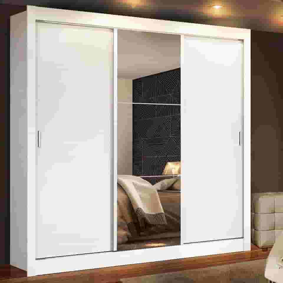 Guarda-roupa Casal Madesa Mônaco 3 Portas de Correr com Espelho - Branco