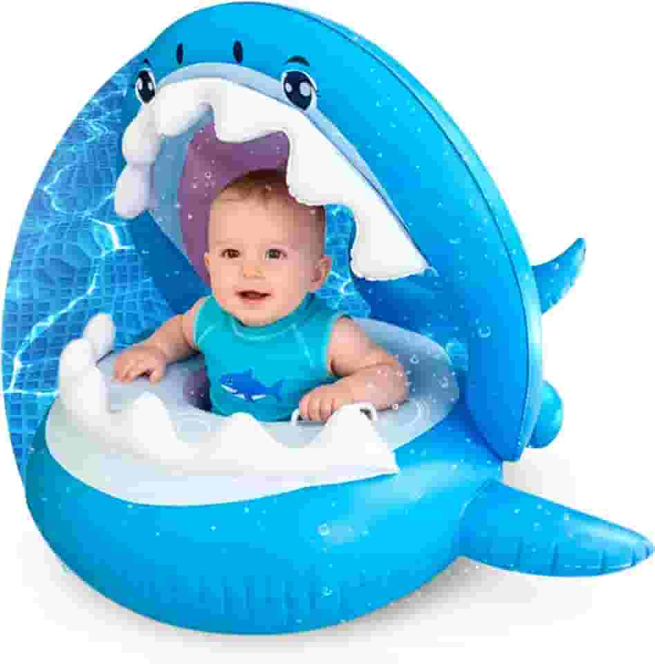 Boia Inflável Infantil com Cobertura - Baby Float com Suporte para Natação Segura, Proteção Solar, Flutuador para Piscina de Bebês