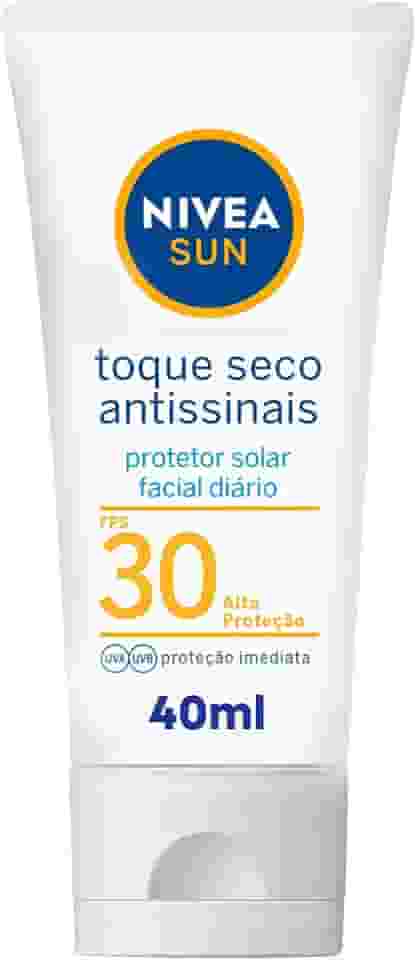 NIVEA SUN Protetor Solar Facial Toque Seco Antissinais FPS 30 40ml - Diário FPS 30, proteção UVA/UVB, previne o envelhecimento da pele, textura não oleosa, controla o brilho