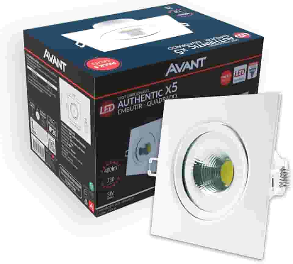 Avant Kit Spot LED 5 unidades 5w 6500k Branco Frio Embutir Quadrado 110v/220v Bivolt Cod: 865031373