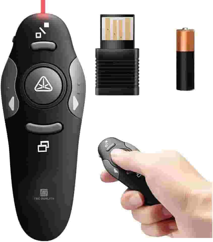 Controle Premium COM PILHA INCLUSA Apresentador Slide Laser Sem Fio, PowerPoint, Caneta Passador Slides, USB, Ideal Aula, Palestra, Reunião, Congresso, Avançador, Anatel, Preto, Plug Play