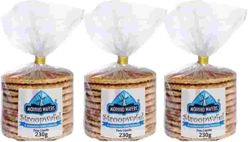 Moinho Wafers Stroopwafel Holandês, Kit com 3 Pacotes, 230g Cada