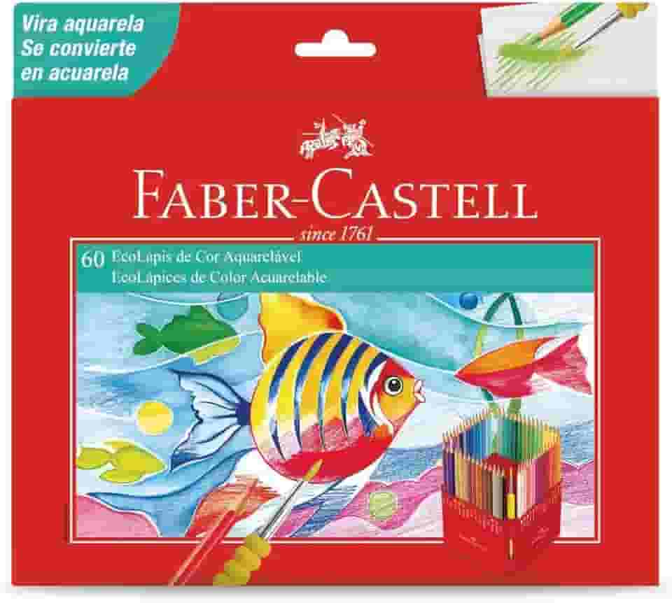 Lápis de Cor Aquarelável, Faber-Castell, EcoLápis, 120260G, 60 Cores, Conjunto de 61 peças