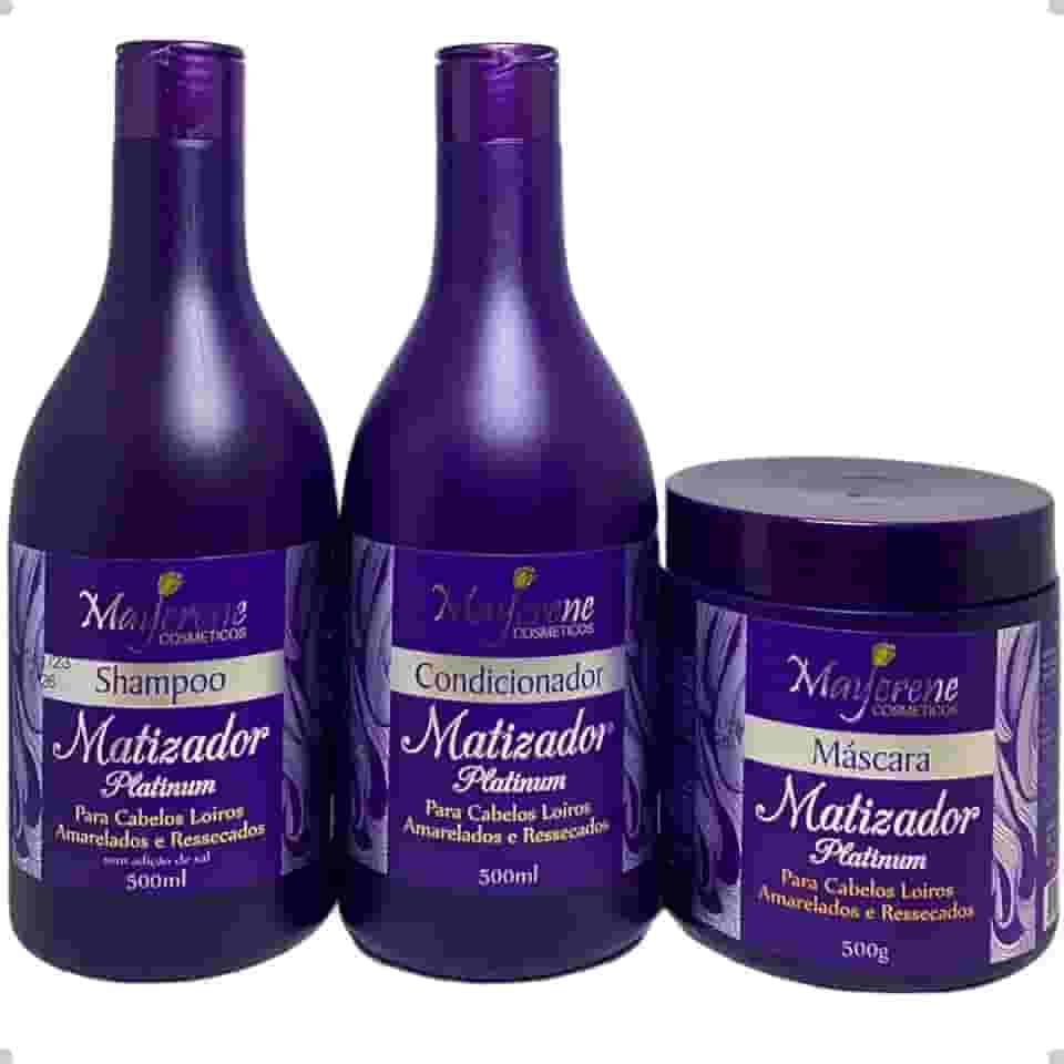 Kit de Tratamento Matizador Platinum Shampoo Condicionador e Máscara Naturiun Maycrene (3 ITENS COM 500 ML CADA)