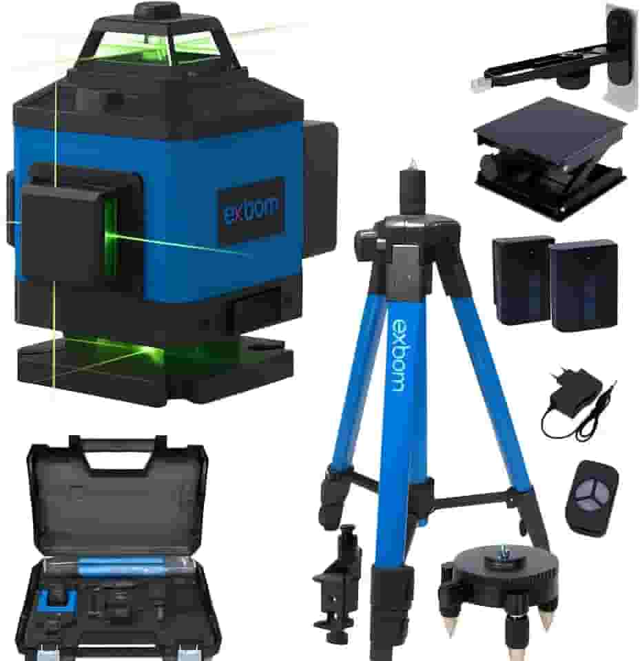 Nível Laser 16 Linhas Exbom + Tripé + Maleta 2 Baterias 360 4D Premium Longo Alcance e Precisão