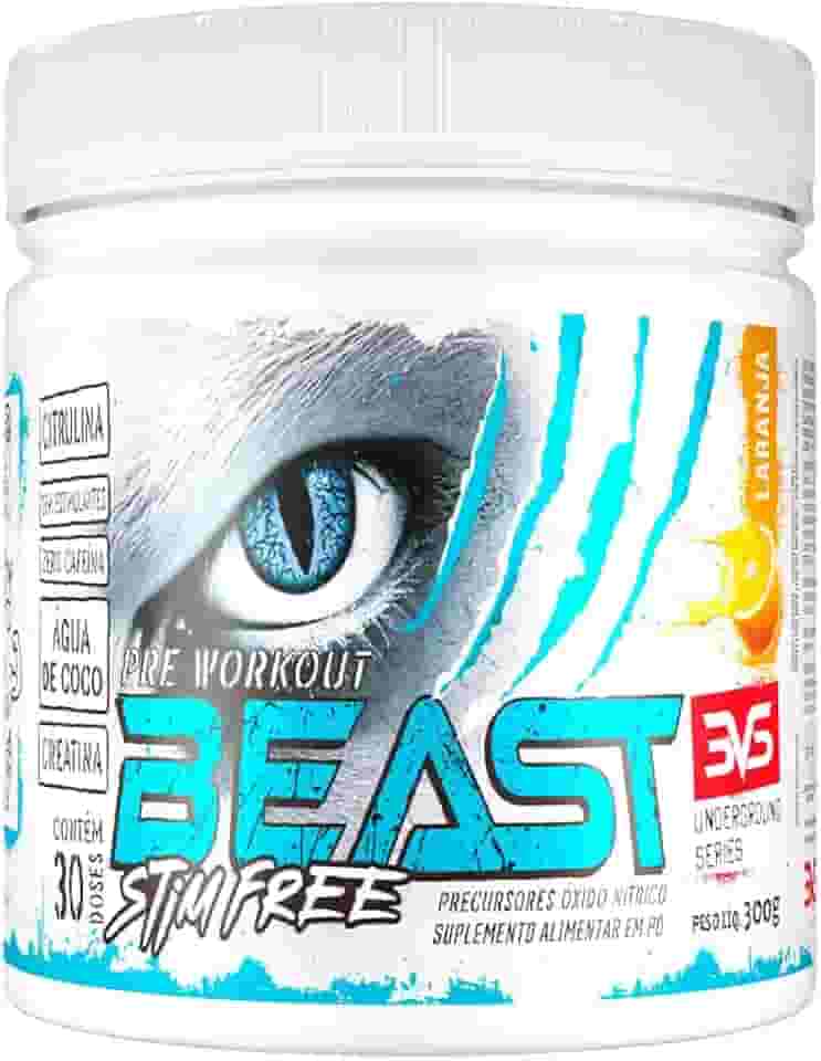 3VS Nutrition Pre Treino BEAST STIM FREE 300g - Sem Cafeína - Com Citrulina, Beta Alanina, Creatina, Arginina, Taurina e Tirosina 300gr, Sabor Laranja