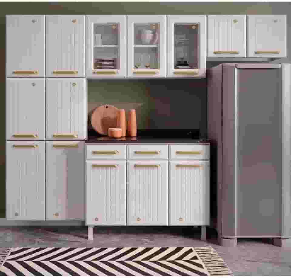 Cozinha de Aço Compacta com Vidro 4 Peças Diamante Telasul Branco