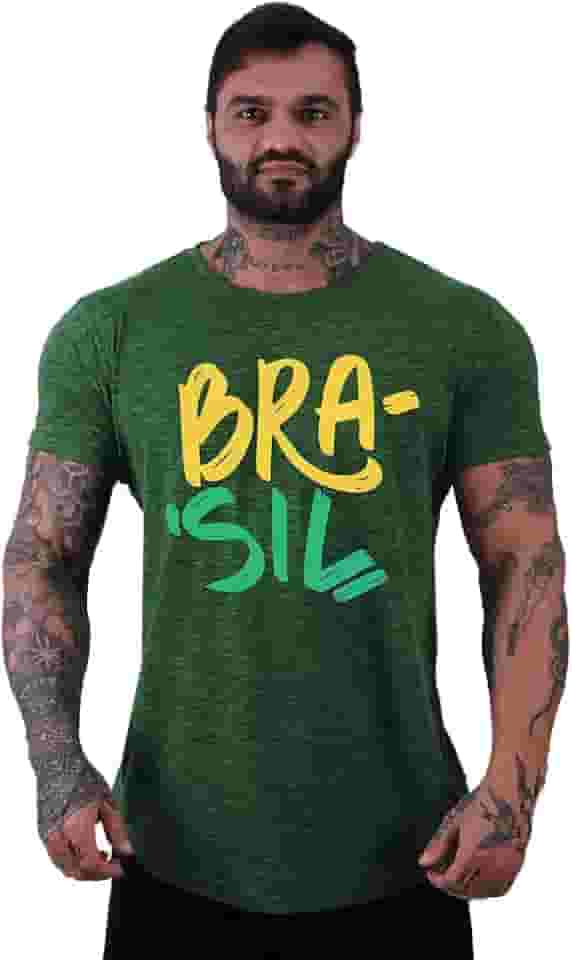 Camiseta Masculina LongLine MXD Conceito Slim Brasil Número 10 Bandeira