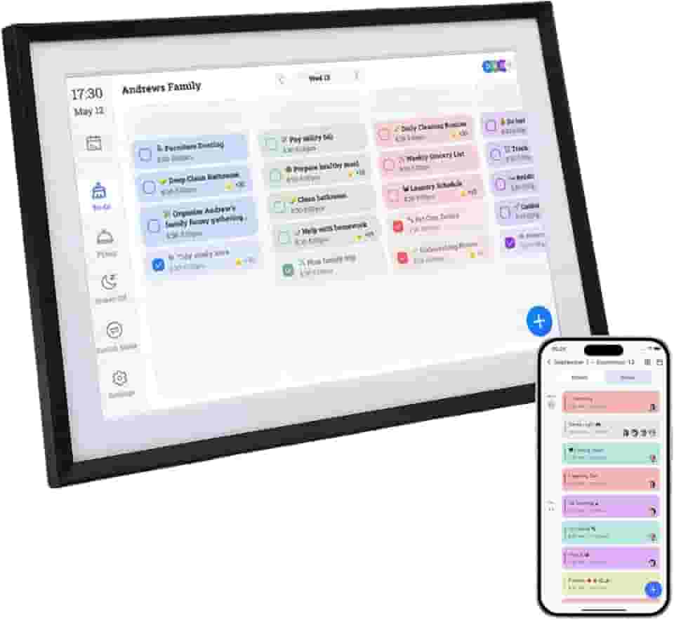 Bewinner 10.1 Inch Wall Planner Calendário Digital & Chore Chart, Smart Touchscreen Wall Calendários Display Interativo para Agendas Familiares, Picture Frame Eletrônico Compartilhar (BLACK)