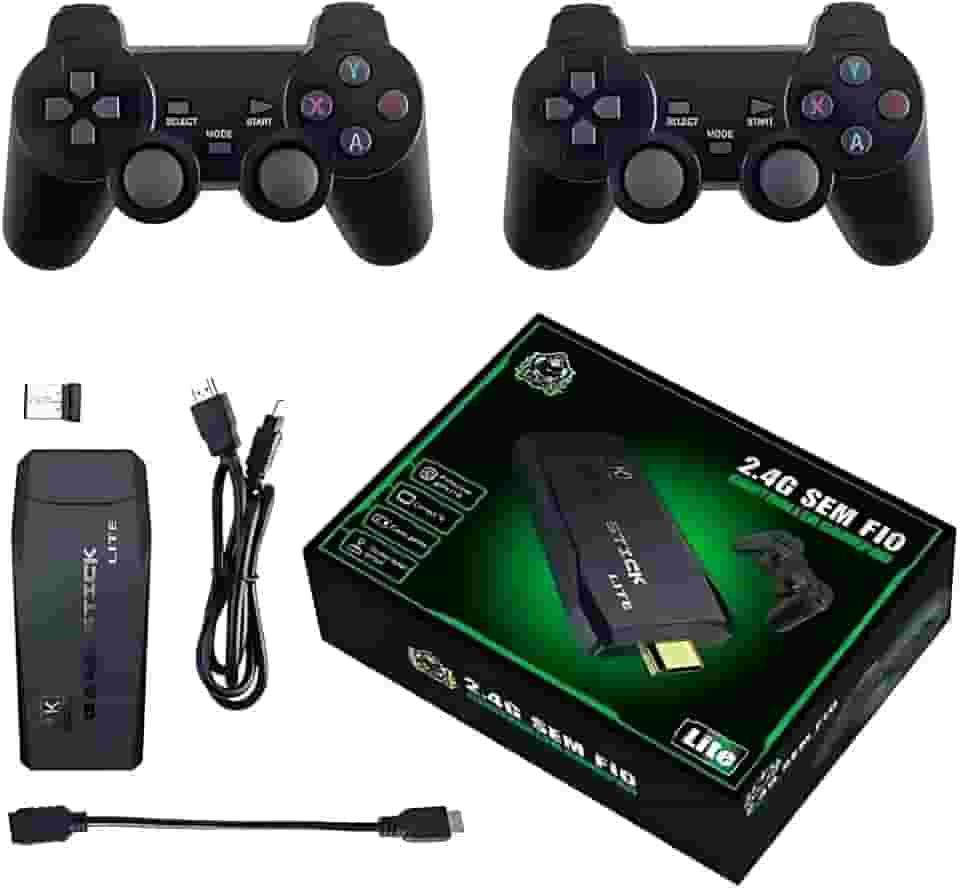 Video Game Retrô Game Stick Lite 4K HDMI 64GB com 20.000 Jogos Clássicos + 2 Controles Sem Fio 2.4GHz – Plug & Play, Alta Definição, Gráficos Vibrantes e Diversão para Toda Família
