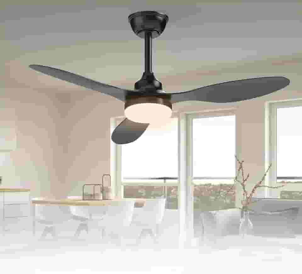 Ventilador de Teto Bivolt 110-220V de Energia 106,7 cm, Ventilador de Teto com Luz LED e Controle Remoto, Motor DC Reversível, 6 Velocidades, Preto(Bateria não inclusa)