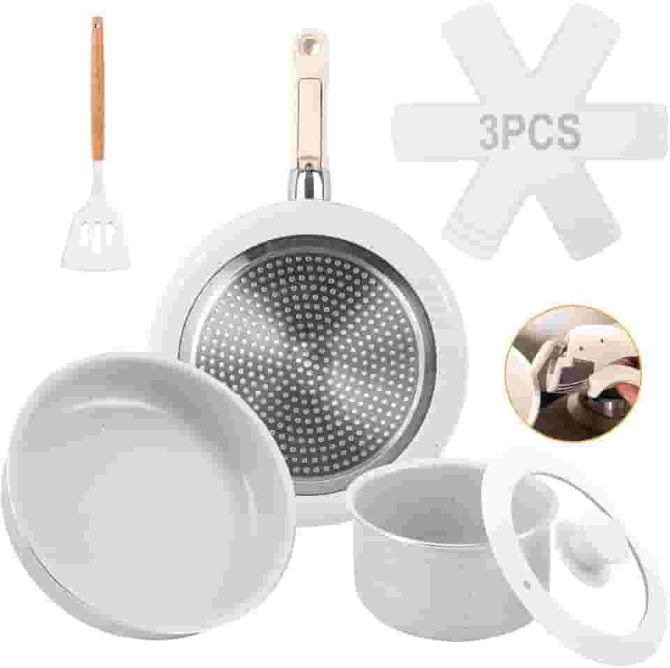 Jogo de Panelas 3 Peças, Conjunto de panelas antiaderentes Punho destacável, Conjuntos de panelas de cozinha de indução antiaderente com alça removível