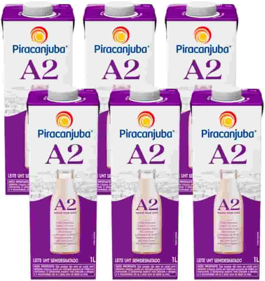 Leite Piracanjuba A2A2 Semidesnatado, Garrafa, 6un, 1L, 2% de Gordura, Leite A2A2