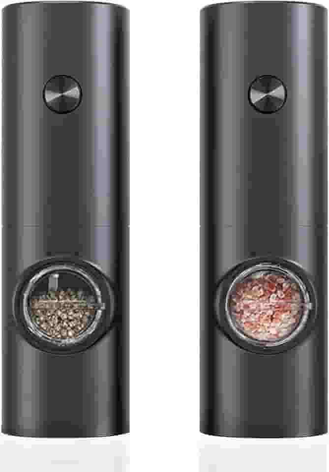 Conjunto Moedor Elétrico de Sal Pimenta (Pacote com 2) Moedor de Sal Pimenta Automático Com Recipiente de 70 ml Luz Led Operação Com Uma Mão Para Churrasco na Cozinha a Pilha Premium