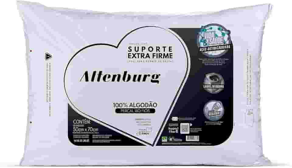 Travesseiro Suporte Extra Firme Altenburg Extra Branco Capa Percal 180 Fios 100% Alg./ Recheio 100% fibra de poliéster