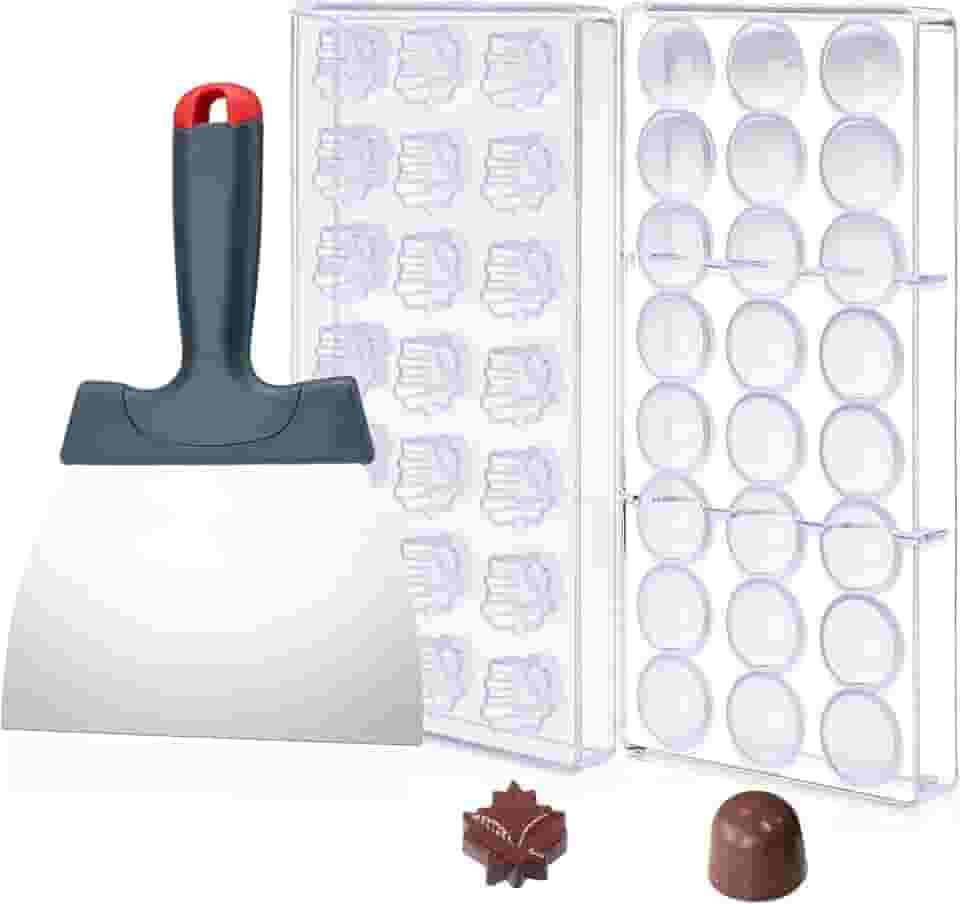 2 peças de moldes de chocolate de policarbonato de 45 grades com raspador de chocolate, molde para fazer doces, molde de barra de chocolate para mousse, geleia, bombons, trufas, doces