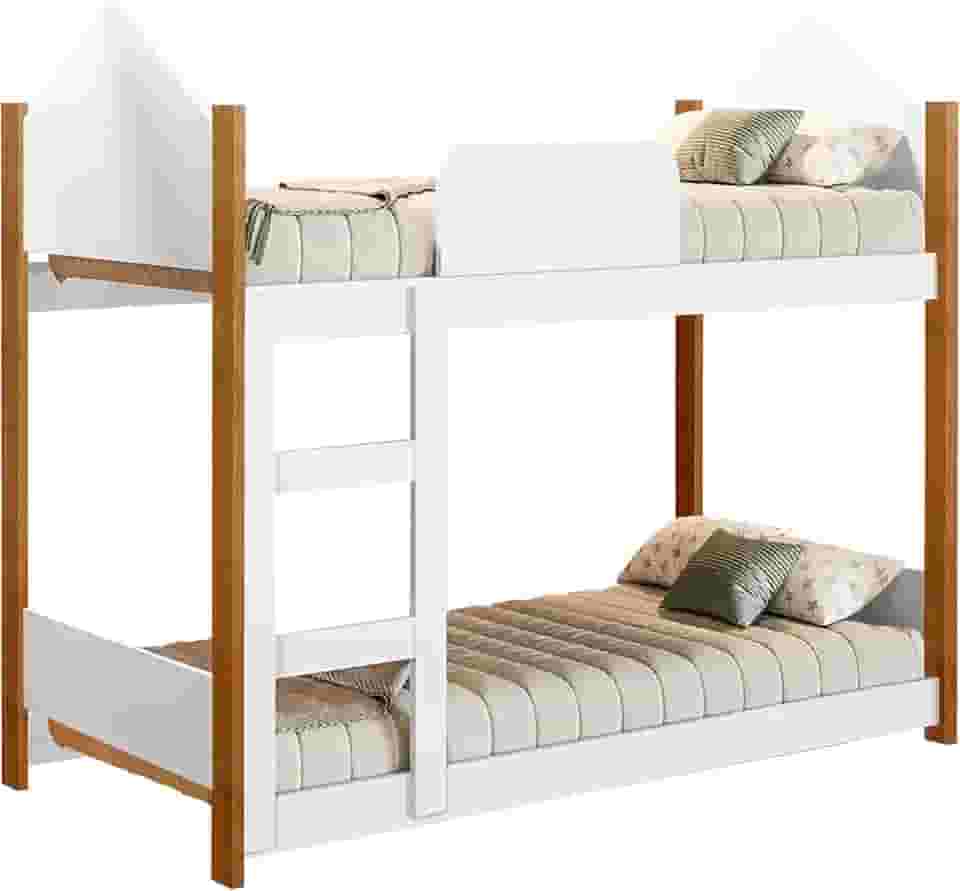 Beliche Infantil Para Quarto Da Criança Montessoriana Resistente Cabana Magia Premium Com Grade Proteção Cor Branco