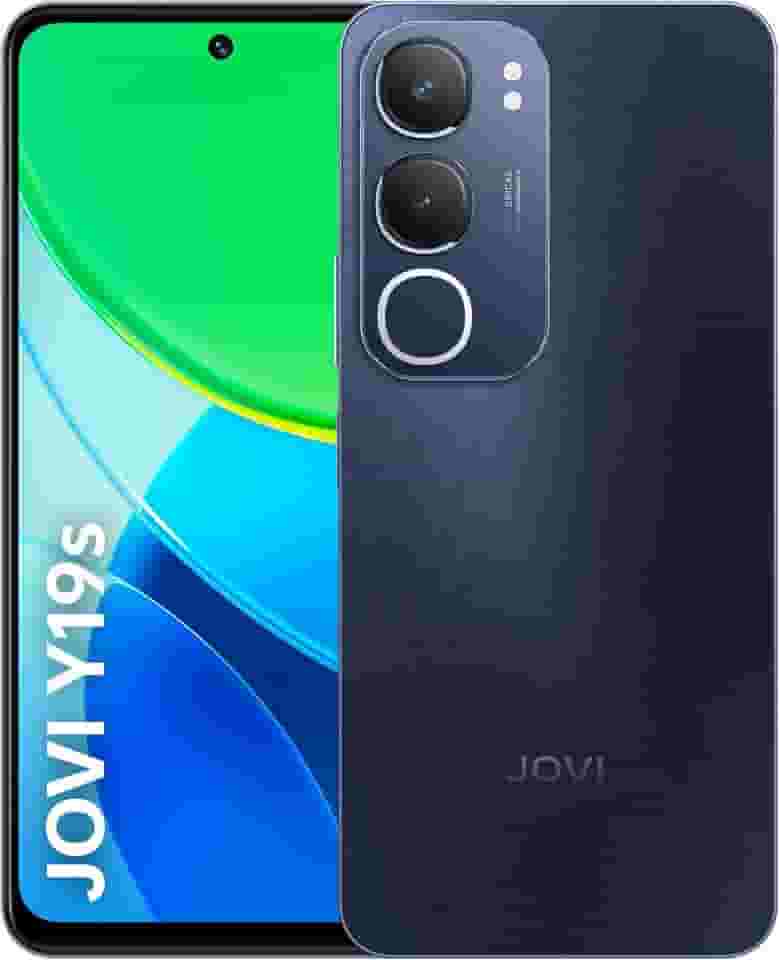 Smartphone Celular JOVI Y19s 256GB, 8GB RAM (4GB + 4GB Expansiva), Câmera Dupla 50MP, Tela 90Hz, Bateria 5500mAh, Carregamento Rápido 15W, Unisoc T612 Octa-Core 1.8GHz, IP64, Android 15, Preto Safira