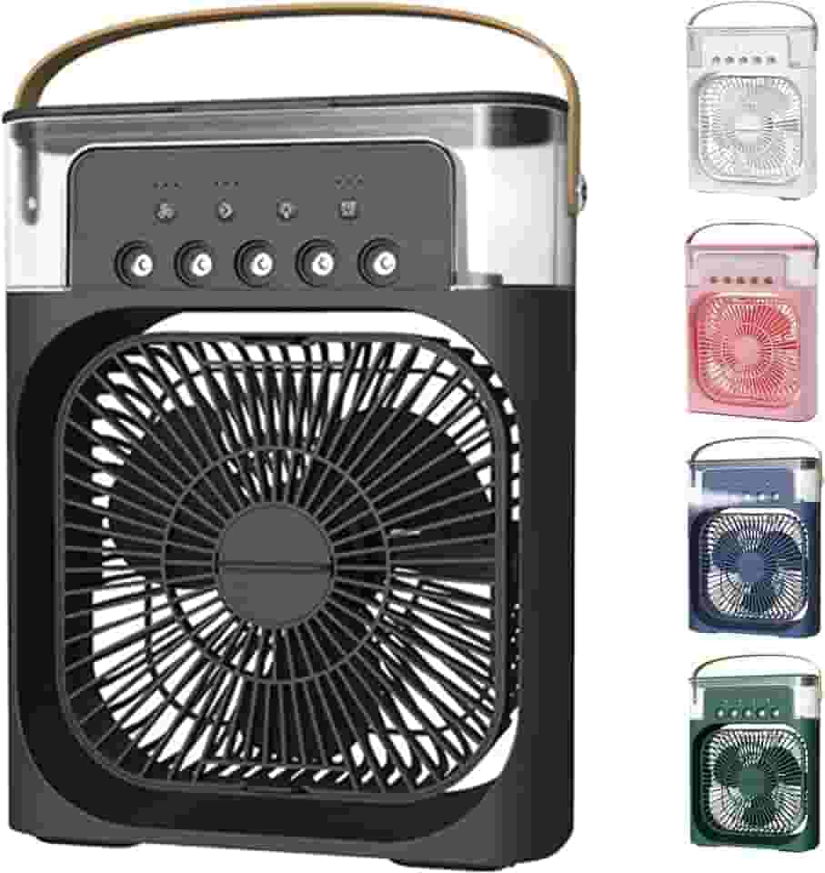 Ventilador Portátil 3 Em 1 Mini Ar Condicionado Umidificador E Climatizador Com LED Tanque De Água De 600ml 3 Velocidades De Vento E Pulverizador de 5 Furos 4 Cores Disponíveis (PRETO)