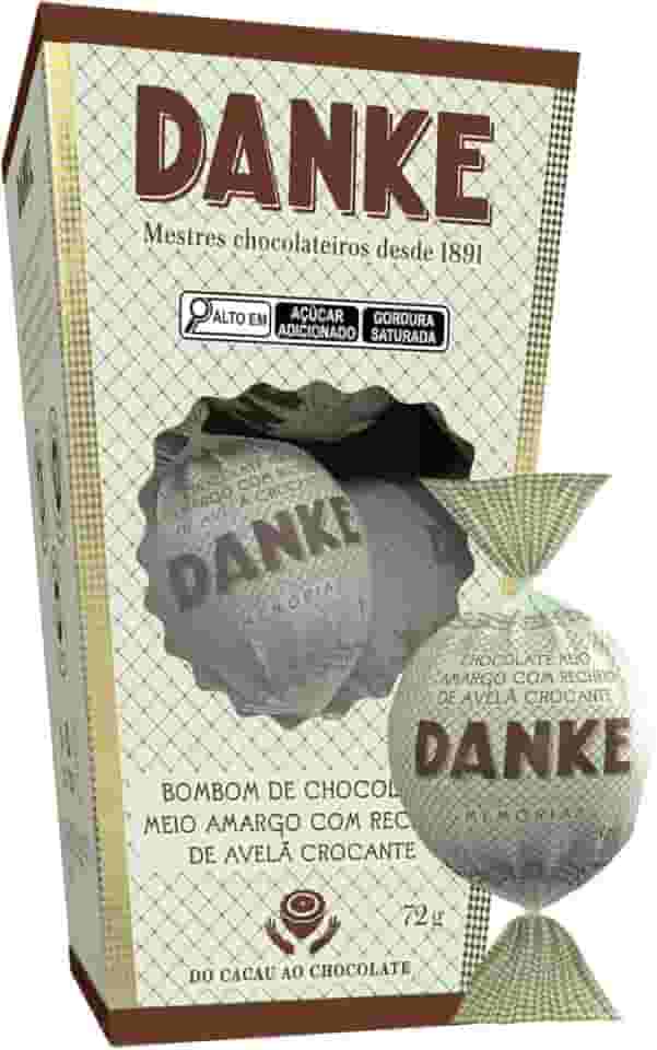 Bombom Meio Amargo Recheio Avelã Crocante Danke Memórias Caixa 72g