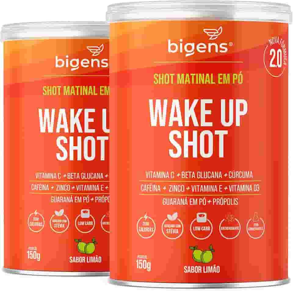 Wake up shot, vitamina c, própolis, gengibre, cúrcuma, guarana e zinco, Sabor Limão, 150g, Bigens (Kit 2)