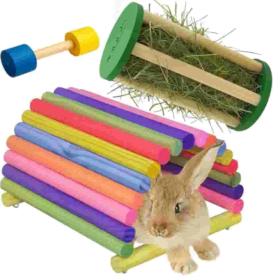 Kit Casinha Porta Feno e Brinquedo Para Mini Coelhos