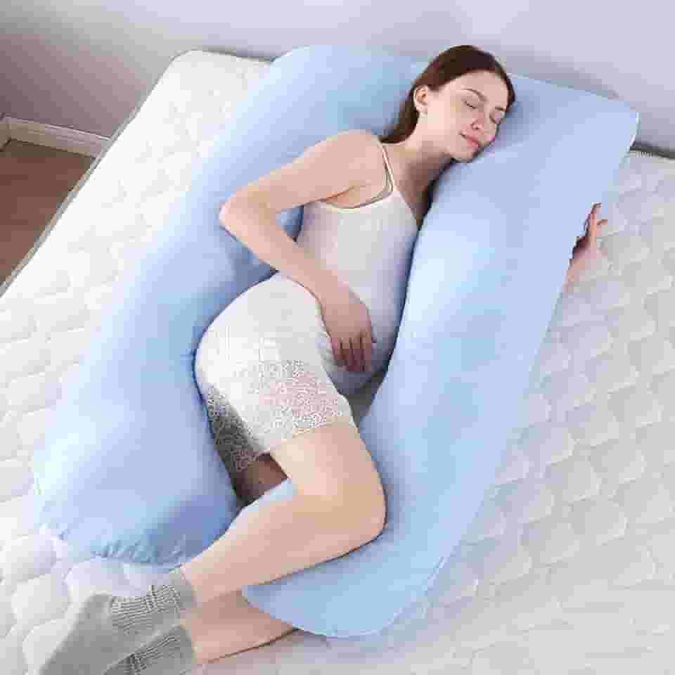 Travesseiro Para Grávida Gestante Amamentação Percal 100% Algodão Cor (Azul Claro)