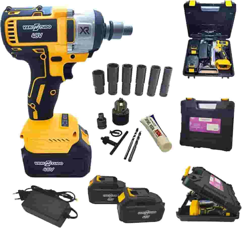 Chave de Impacto 48V, Parafusadeira e Furadeira Recarregável Bivolt com 2 Baterias de 2000mAh, Velocidade de até 2300 RPM – Ferramenta Versátil para Uso Profissional e Doméstico.