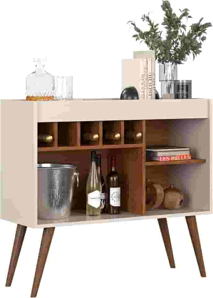 Aparador Adega New Odin com Pés em Madeira e Prateleira Balcão para Bebidas (OFF WHITE/FREIJÓ)