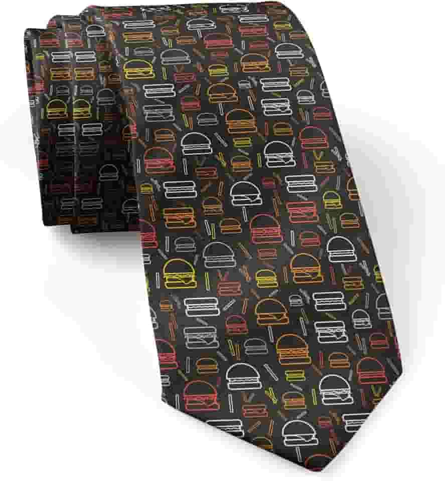 Gravata skinny slim fashion para homens, gravatas de conversação inovadoras (padrão colorido de hambúrgueres e batatas fritas), Conforme mostrado., G