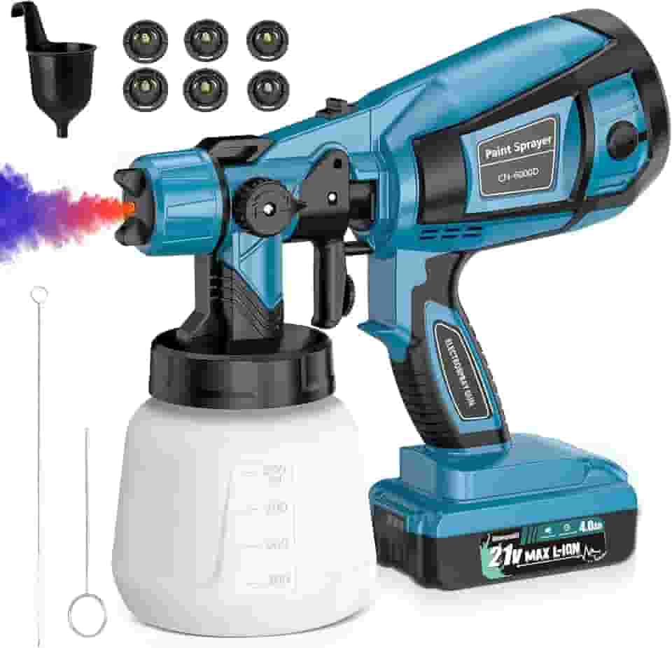 Pistola de Pintura Alimentada por Bateria, 110V-220V Pistola de Pintura Eletrica com Frasco Spray de 900ml, Pulverizador de Tinta Pressão com Máxima 0,2dar, 21V