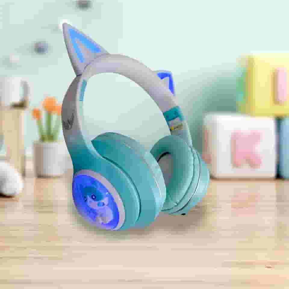 Fone De Ouvido Gatinho Bluetooth Led Orelha Gato Iuz Tiktok (Verde)