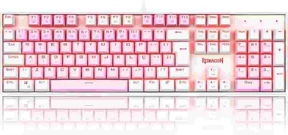 TECLADO MECANICO GAMER SINGLE COLOR REDRAGON MITRA ROSA E BRANCO COM SWITCH MARROM