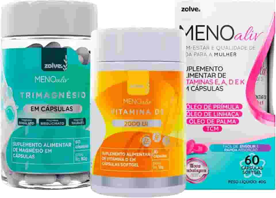 Meno Aliv + Trimagnésio + Vitamina D3 - Menopausa, Saúde Óssea, 2000UI, Vitalidade - Zolve Labs