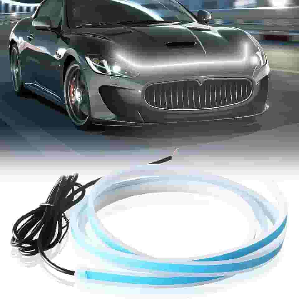 Fita de LED para Carro Branca, 60cm, Seta Amarela Sequencial, 12V, Luz Decorativa Noturna, Fita Flexível para Farol e Lanterna