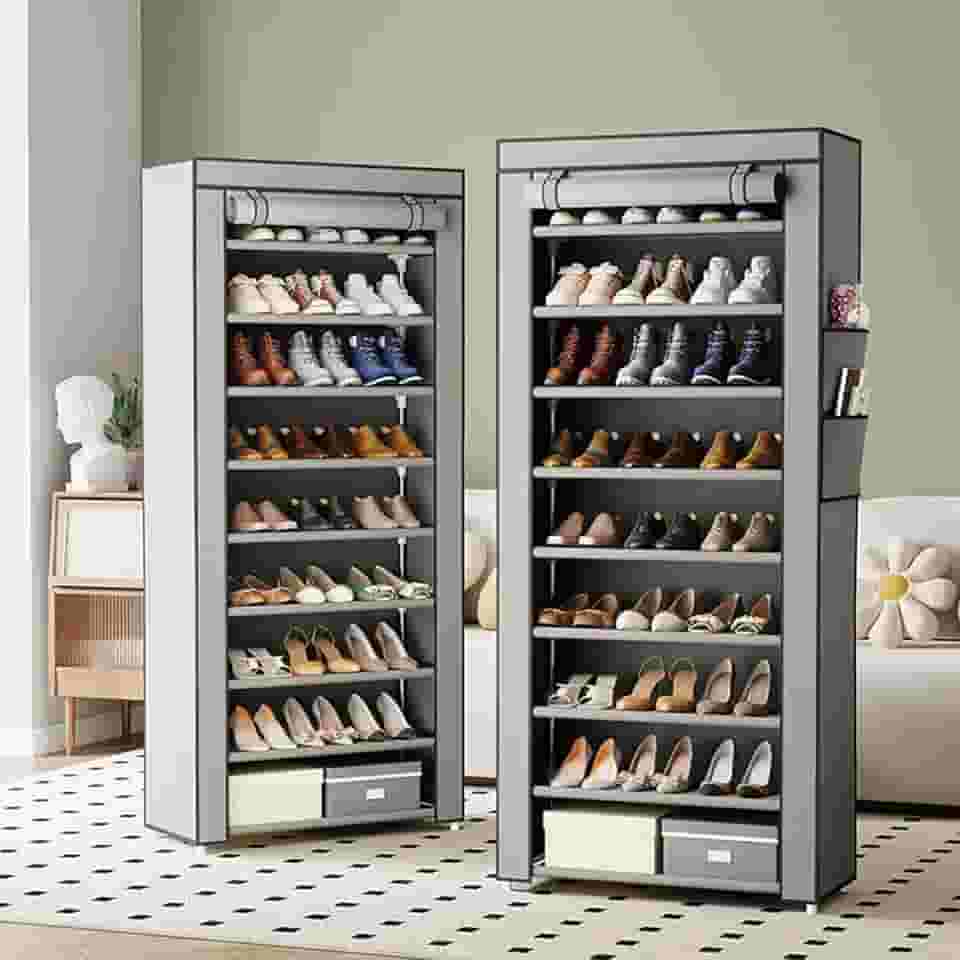 BEMMY Sapateira com Capas com 10 Níveis, Organizador de Prateleiras Altas para Sapatos, Organizador de Sapatos de Grande Capacidade e Economia de Espaço, Organizador de Sapatos Autônomo (Cinza)