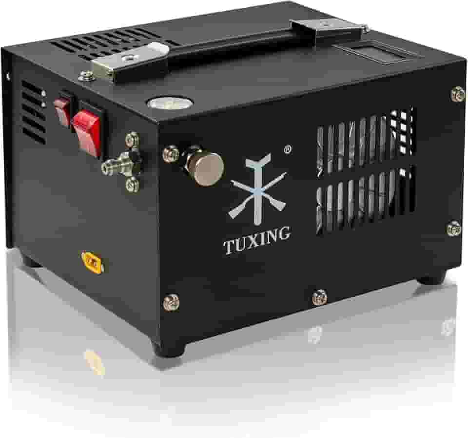 TUXING Pcp Compressor de ar, 4500Psi 30Mpa, sem óleo/água, alimentado por carro 12V DC ou casa 220V AC com adaptador (incluído), bomba para rifles e pistolas de ar PCP (TXES061)