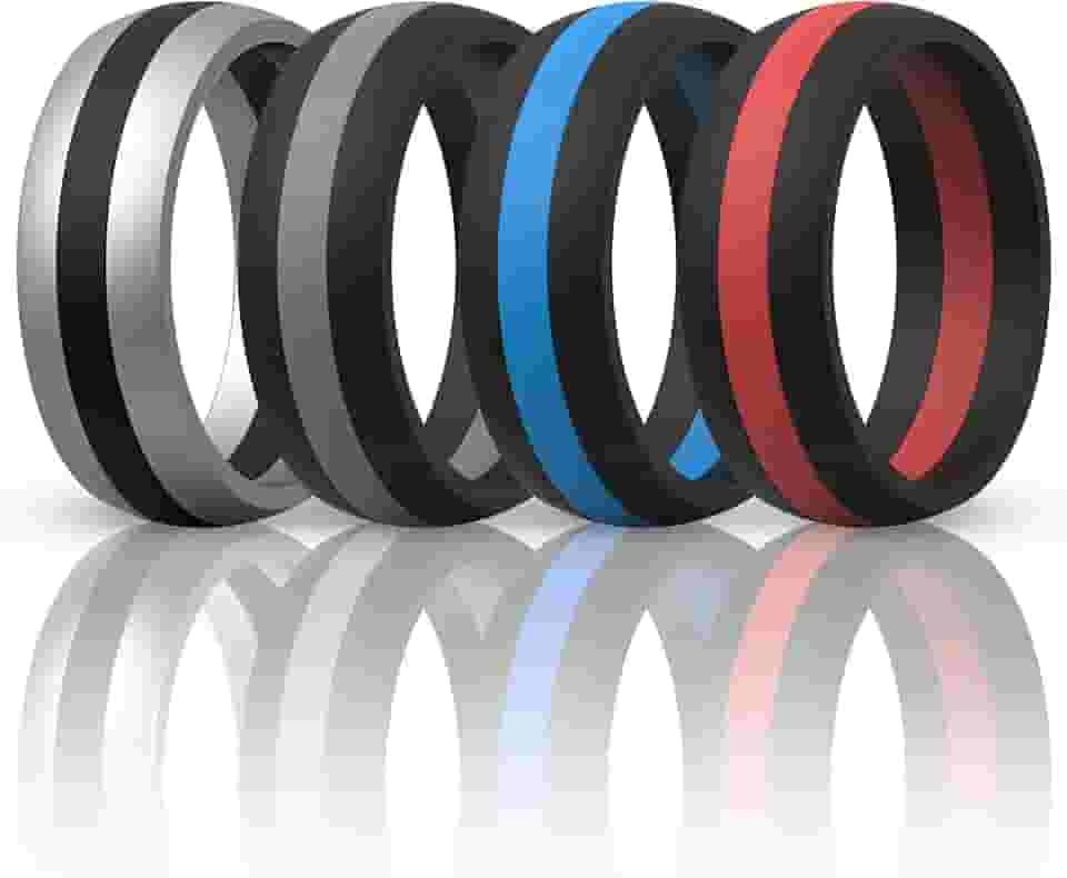 Alianças de casamento de silicone masculinas, edição respirável, de borracha, ranhuras internas, fluxo de ar, 8,5 mm de largura, 2,5 mm de espessura - pacote variado de 1/4/7