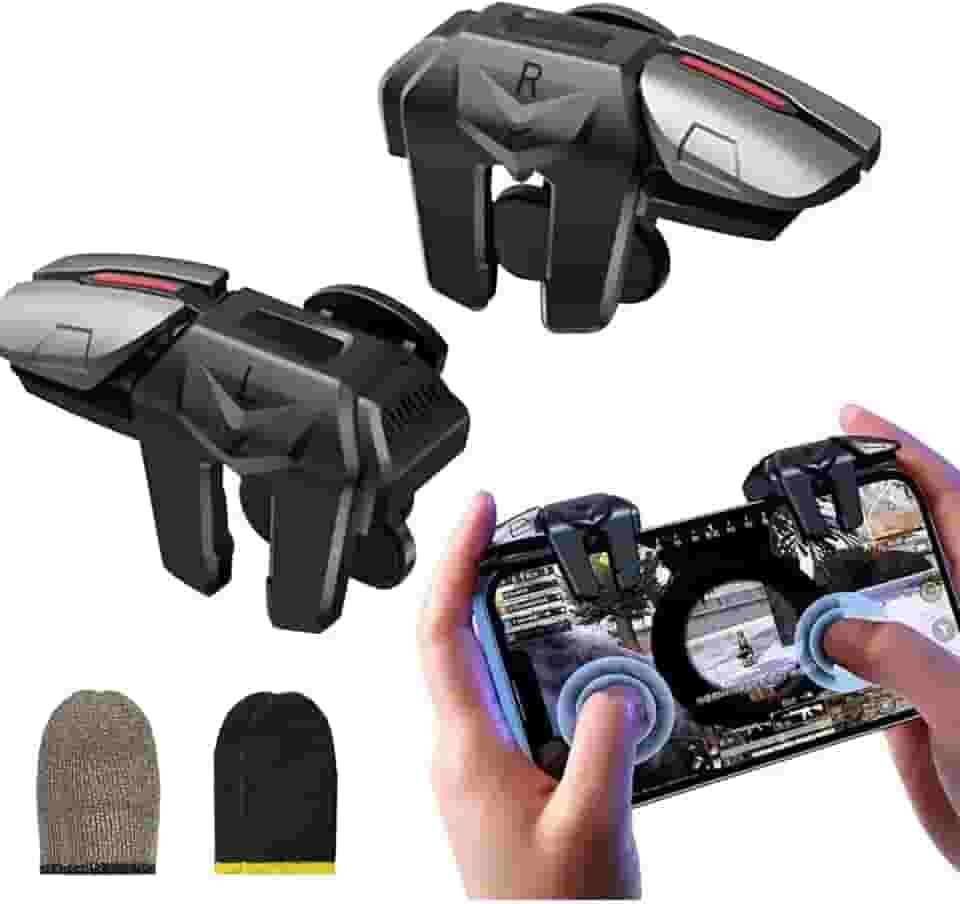 ITAWINA Controlador de Jogo para Celular com 6 Dedos, com 4 Botões Metálicos (L1, R1, L2, R2) para Jogos de Tiro como PUBG, Free Fire, Fortnite e Outros, Compatível com a Maioria dos Celulares