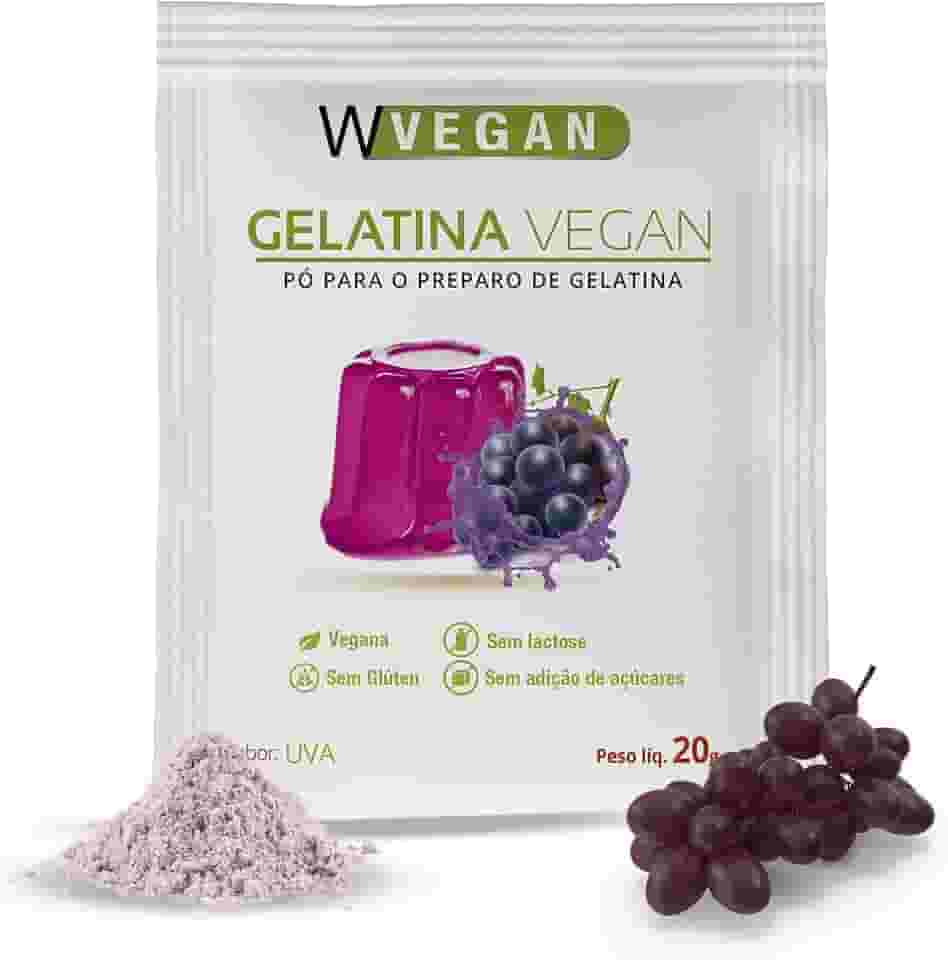 Wvegan Gelatina Vegan Sabor Uva 20g - A Primeira Gelatina Vegana do Brasil - Sem Glúten, Sem Açúcar e Sem Lactose