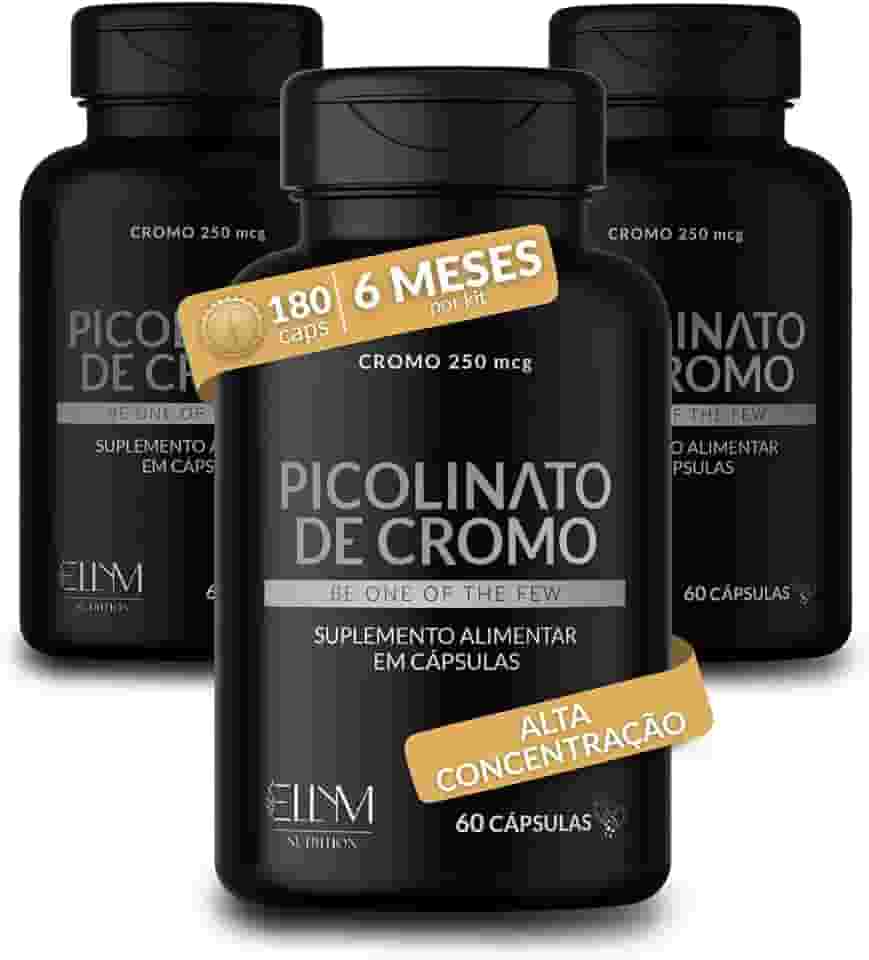 Picolinato De Cromo 250mcg Puro 180 Cápsulas Ellym Nutrition Alta Concentração 6 Meses Auxilia No Metabolismo De Proteínas, Carboidratos E Gorduras