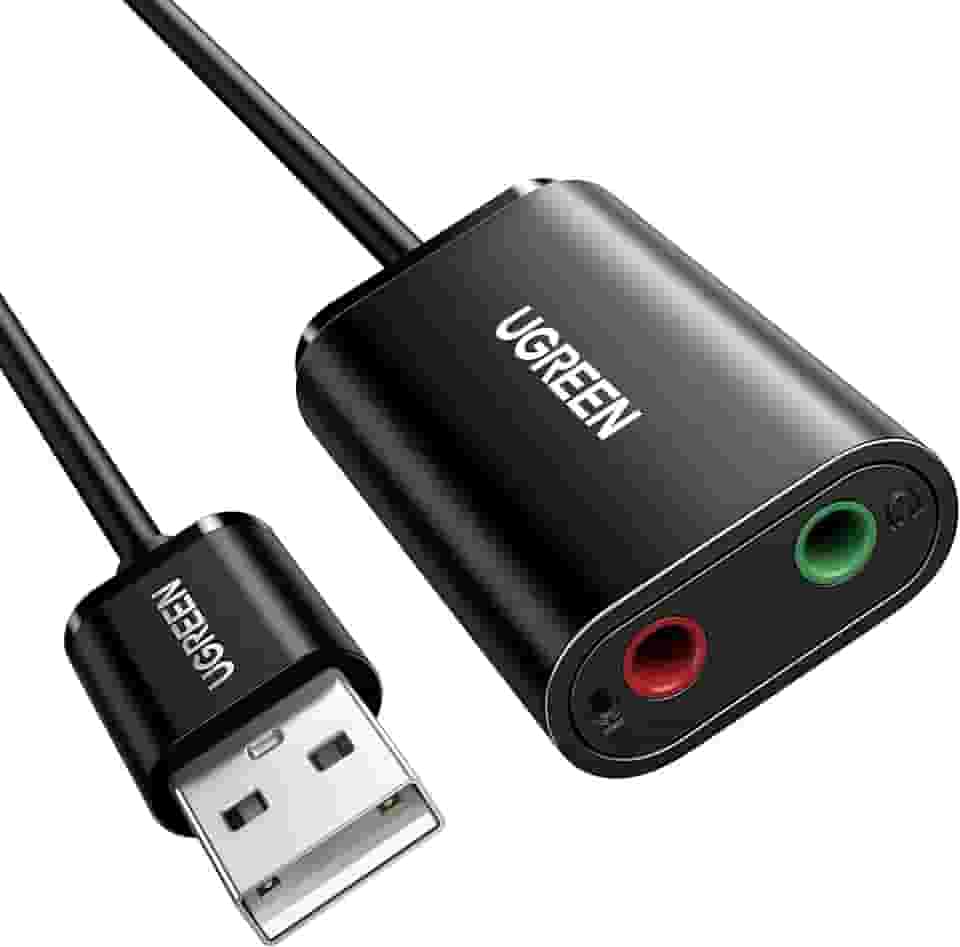 UGREEN Adaptador de placa de som USB para entrada de áudio com fone de ouvido TRS duplo de 3 pólos e microfone USB para Aux Conversor de áudio externo de 3,5 mm para Windows Mac Linux PC Lapt
